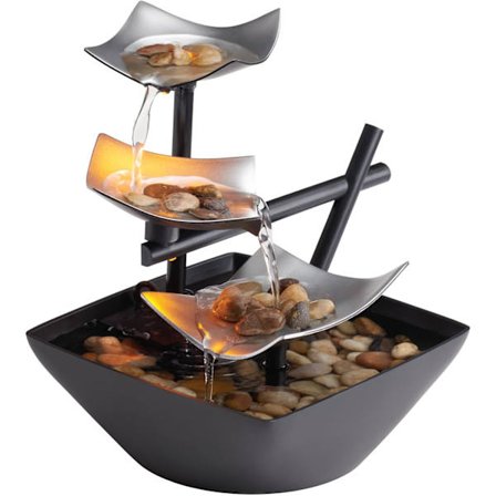 Bordsvattenfontän med naturliga flodstenar - Automatisk pump, djup bassäng & lugnande ljud för hemmakontor Zen-inredning, 21 cm höjd