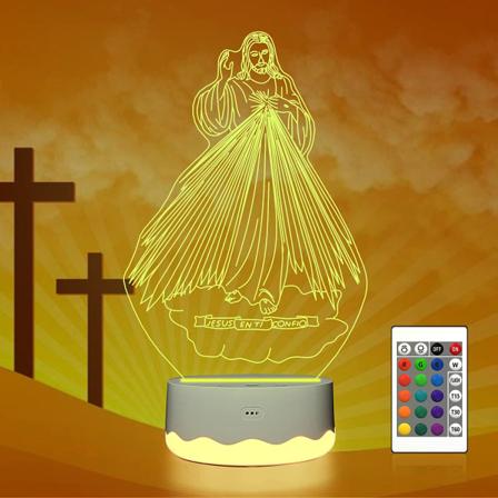 Jesus 3D nattlampa, LED-illusion hologramlampa 16 färger C
