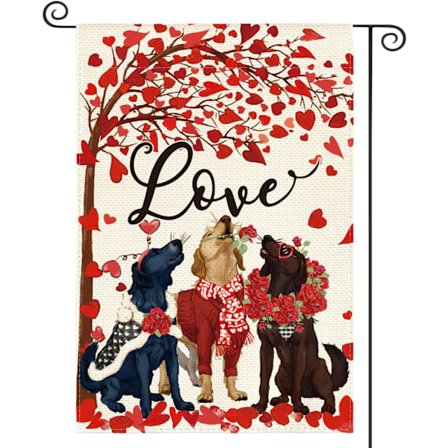 2 stk. Happy Valentine Rosekrans Hund Hageflagg 12x18 tommer Dobbeltsidig, Kjærlighet Hjerte Valentinsdag Jubileum Hage