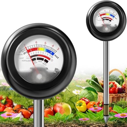 4-i-1 Jordtester – Fugtigheds-, pH-, Sollys- og Fertilitetsmåler til Planter, Have, Græsplæne og Gård (uden batteri)