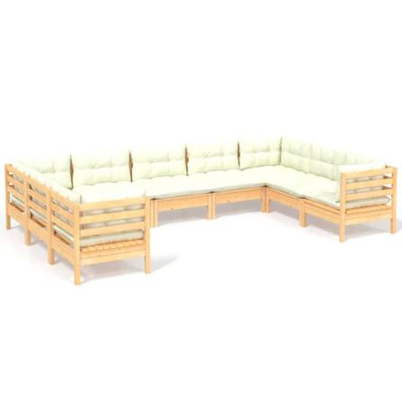 Vidaxl Loungegrupp Med Gräddvita Dynor 9 Delar Massiv Furu Creme