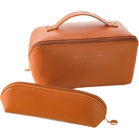 Sminkväska set Kosmetiska väskor Makeup Case Organizer med fack Resväska Toalettväska med handtag Bärbar dragkedja för kvinnor -brun