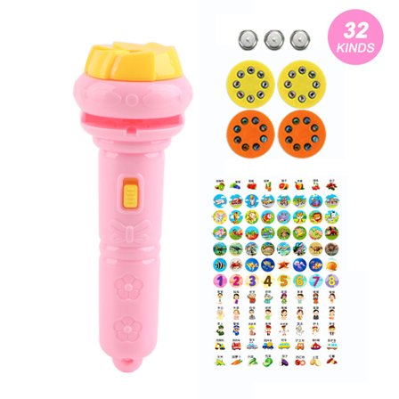 Barnas pedagogiske projektor lommelykt 32 dyremønstre vitenskapsleke rosa