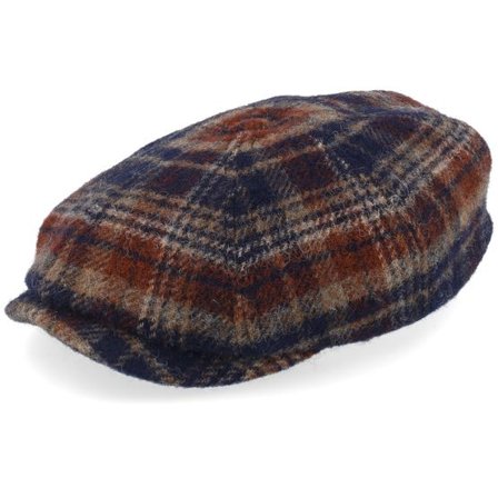 Stetson - Brun flatcap Keps - Hatteras Wool Check Navy/Beige/Burned Orange Flat Cap @ Hatstore