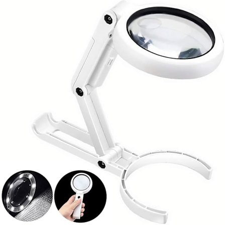 Forstørrelsesglas med 8 LED-lys, 5x 11x håndholdt og foldbar lup & belyst skrivebord 2 i 1 opgraderingsversion