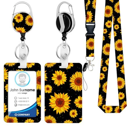 Solsikke Badge Clip, Uttrekkbar ID-badgeholder med snor, Vertikal navneskiltkortbeskytter for sykepleiere, lærere, leger