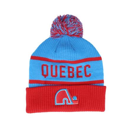 Fanatics - Bleu pom Bonnet - Quebec Nordiques Beanie Royal/Red Pom @ Hatstore