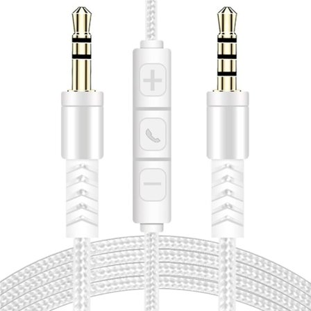 1,2 m 3,5 mm til 3,5 mm han til han stereo audio aux-kabel hovedtelefonledning med trykknap lydstyrkekontrol mikrofon