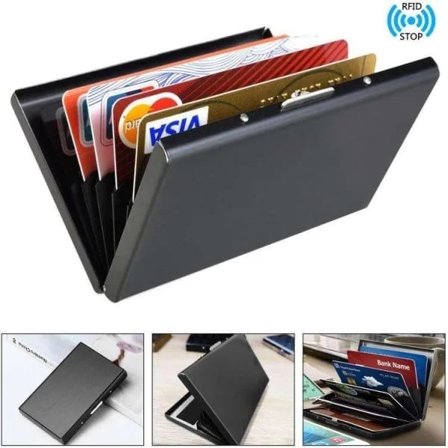 Card holder with compartments - Protects RFID - Stainless steel - Wallet metal Silver silver