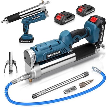 12000PSI Trådlös elektrisk smörjpistol, 2x 2.0Ah batteri, med 100cm slang, 3 munstycken, borstlös motor och LED-belysning