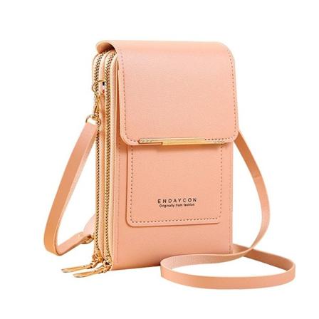 RFID-nahkalaukku kosketusnäytölliselle puhelimelle, crossbody-laukku naisille Light Pink