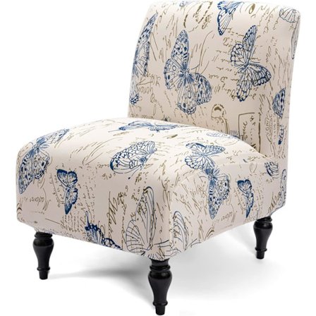 Fåtöljöverdrag utan armstöd, fåtöljöverdrag i extra stretchig spandex, avtagbart och tvättbart överdrag för fåtölj utan armstöd (Beige/Fjäril, 1)