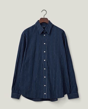 Lexington Loose striped linen blend shirt, dark blue