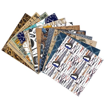 Scrapbookingpapir Machinery Industry - 12 ark med industrimotiver