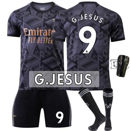 22-23 Arsenal ude sort nr. 7 Saka 9 Lacazette 19 Pepe 14 Aubameyang fodboldtrøjesæt No. 9 Jesus + Socks & Gear Children's size 20