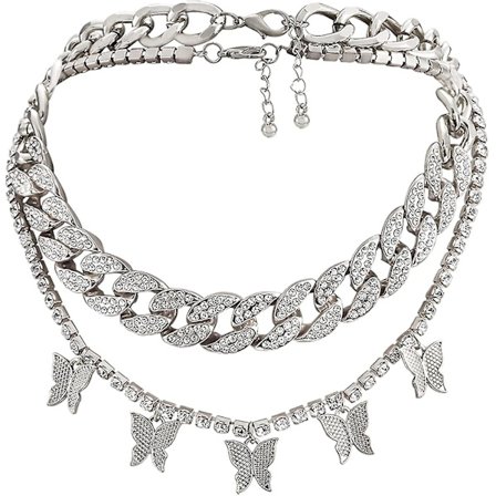 Naisten Cuban Link -ketju, perhonen riipus, jäädytetty zirkonialla, hip hop -kaulakoru