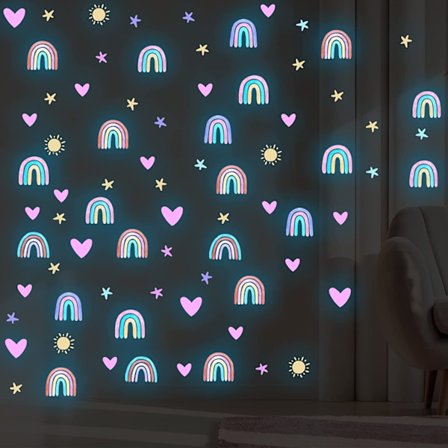 Blå - Regnbue-klistermærker, der lyser i mørket, regnbue-vægklistermærker G