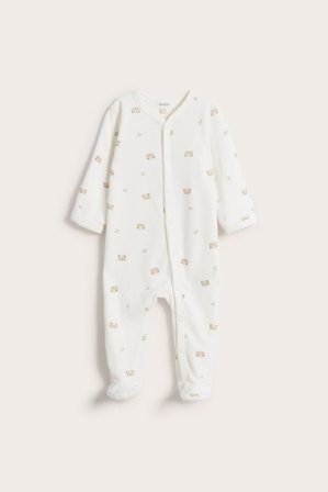 Newbie | Kuviollinen vauvojen veluuripyjama | Luonnonvalkoinen