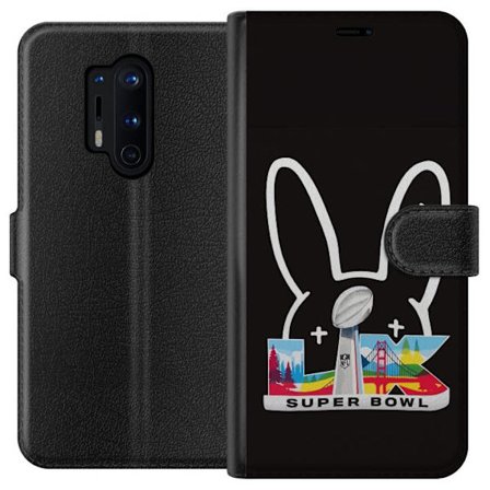 Kompatibel Tegnebogsetui til OnePlus 8 Pro Bad Bunny portræt med åben skjorte, tatoveringer og krøllet hår i stilfuld modefotografering