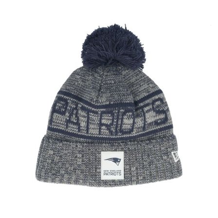 New Era - NFL Blå pom Beanie - New England Patriots NFL 25 Sideline Cold Weather Sport Knit Navy/Grey Pom @ Hatstore