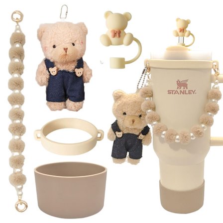 Stanley Cup -tarvikesarja helmiketjulla, kukkamuotoisella pillillä ja tupsulla