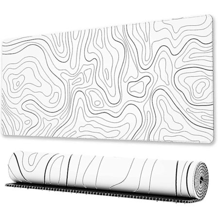 Stor Spillmusmatte Med Sydd Kant, Minimalistisk Topografisk Kart Skrivebordsmatte, Utvidet Xl Musmatte Med Anti-Skli Bunn, Kule Skrivebordsmatte For 