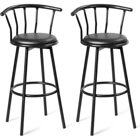 2 Barstole i Industriel Stil Rundt 360° Drejelig Sæde Stålstruktur med Polstret Skum og Fodstøtte Sort