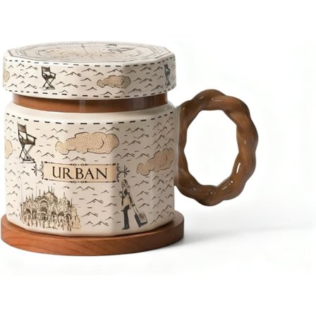 Estetisk Kaffekoppsett i Keramikk med Lokk & Skål - Luksus网红Drikkekopp for Kontor & Hjem, Premium Te Latte Krus Gave