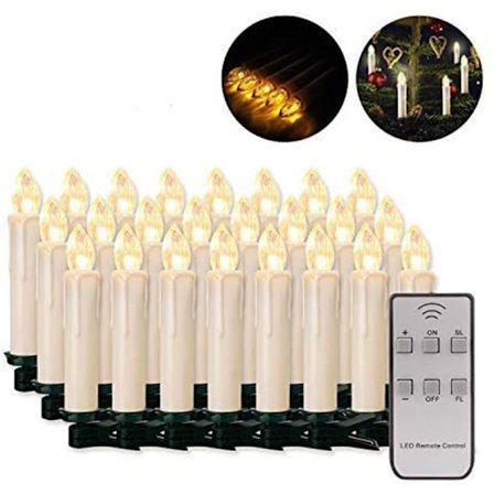 30 pakke LED-lys med batteriholder, fjernkontroll, IP64-timer, dimbar, varmt hvitt, julelys, lysslynge til juletre, bryllup