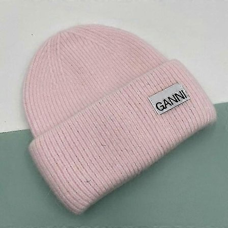 Strikket Ganni Vinter Varm Lue med Oppbrett for Menn og Kvinner, Strikket Stretch-Beanie Rosa
