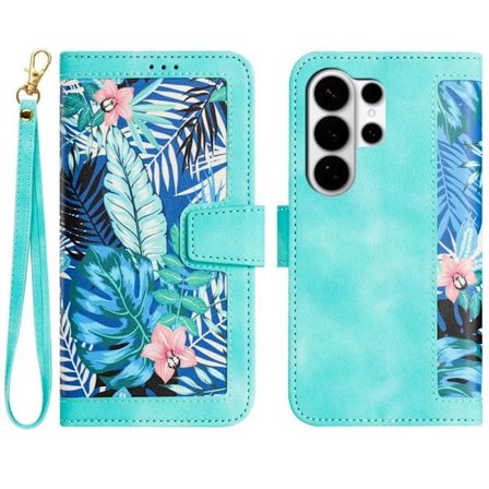 Mobilskal till Samsung Galaxy S26 Ultra Konstläder Blommönster - Grön