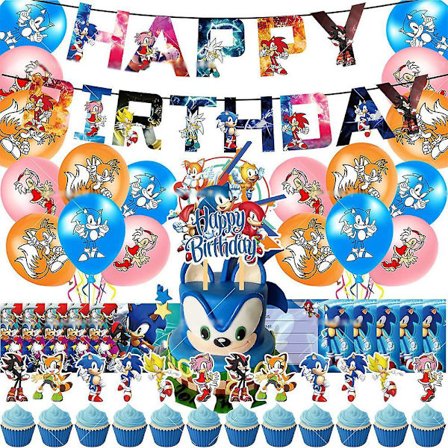 Sonic The Hedgehog Tema Tillykke med Fødselsdagen Balloner Banner Kagepynt Invitationskort Sæt Festartikler