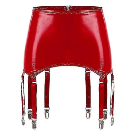 Dame Strømper med Lakk og Metallspenner - Suspenderbelte for Clubwear, Sceneopptreden og Rave Red S