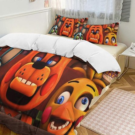 SQ502 Five Nightat Freddy Peittosetti Paksu Pehmeä 3-osainen Vuodevaatesetti Koko Kausi Peittopussi 2 Tyynyliinalla Aikuisille Naisille Tytöille 