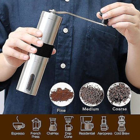 4,8*21cm Kvern for Kaffe Bønner i Rustfritt Stål.