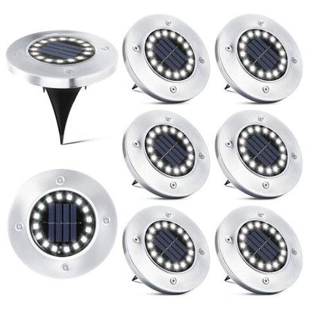 16 LED Solarlampor Utomhus - 8 Stycken Solar Spotlight Trädgård Vattentät Golvlampa för Gångväg Uteplats Trädgård Underjordisk Infälld Gräsmatta..