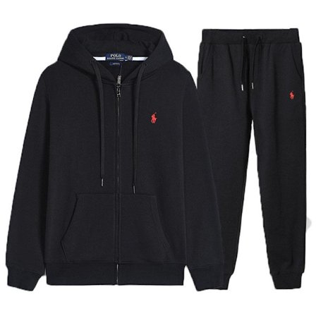 PoloRalph Vår och Höst Herr Dragkedja Långärmad Casual Pullover Set Topp Sweatshirt + Byxor Svart/Röd Logo S