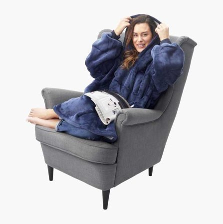 Pläd med luva och ärmar blå