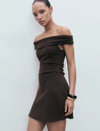 Mango Strapless Dress - Brown - S
