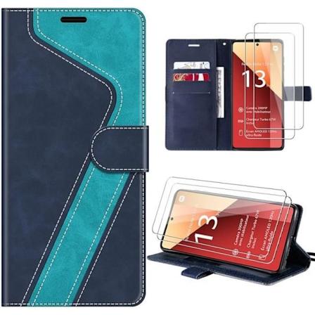 Etui + 2 hærdede briller til Xiaomi Redmi Note 13 Pro 4G (ikke til 5G) - Anti-ridsebeskyttelse - Blå
