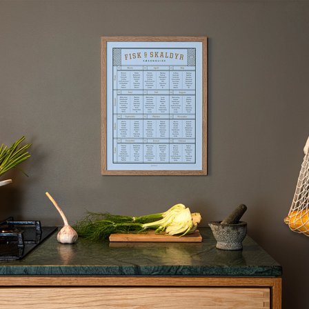 Plakat med Årstidernes fisk & skaldyr fra Gehalt — Stilren sæsonguide