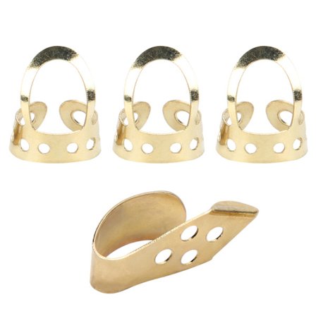 Finger Picks Metal Justerbar Hul 3stk Pekefinger 1stk Tommel Banjo Gitar Ukulele Deler(Gull )