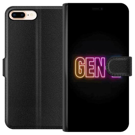Kompatibelt Plånboksfodral till Apple Apple iPhone 7 Plus Neontext Gen Z i färgstarkt ljus mot mörk bakgrund i modern digital stil