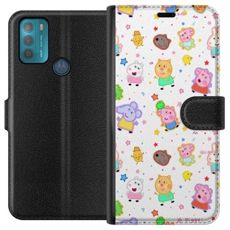 Kompatibelt Lommeboketui til Motorola Moto G50 Fargerike tegneserie dyrekarakterer i en leken stil med stjerner og prikker på en lys bakgrunn