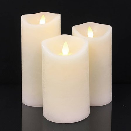 LED blokklys - rustikk - 3 stk. - 10/12,5/15 cm - med 3D-flamme - (flere farger)