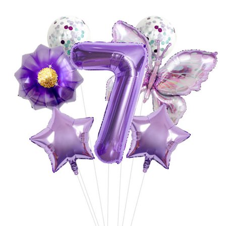 32 tommer nummer F ballonsæt, lilla sommerfugl blomsterdesign – Børnefødselsdagsfestdekorationer til sceneopsætning