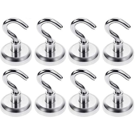 Magnetiske Kroge, Kraftig Neodymium Magnet 18 kg Tiltrækningskraft, Til Køkkentilbehør, 25 mm, 8 Stk