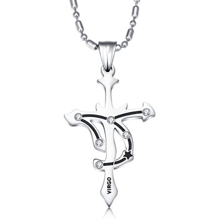 Wekity Men's Stainless Steel CZ Horoscope Zodiac 12 Constellation Cross Pendant Necklace Birthday Gift