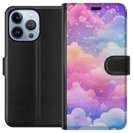 Kompatibelt Lommeboketui til Apple iPhone 13 Pro Søt enhjørning med regnbuefarget hår mot en stjernebelagt pastellbakgrunn i kawaii-stil