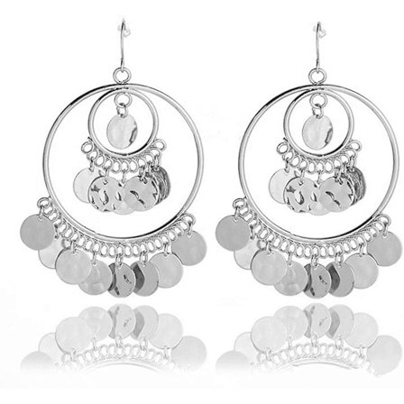 Bohemiska Chandelier Coin Sequins Dangle Drop Örhängen Etniska Gypsy Pärlor Tassel Hoops Med Disc Charms Boho Örhängen Kvinnor - -